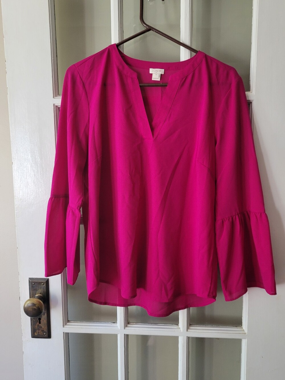J Crew M Bell Sleeve Pullover Light Weight Top Blouse Violet Casual, Church